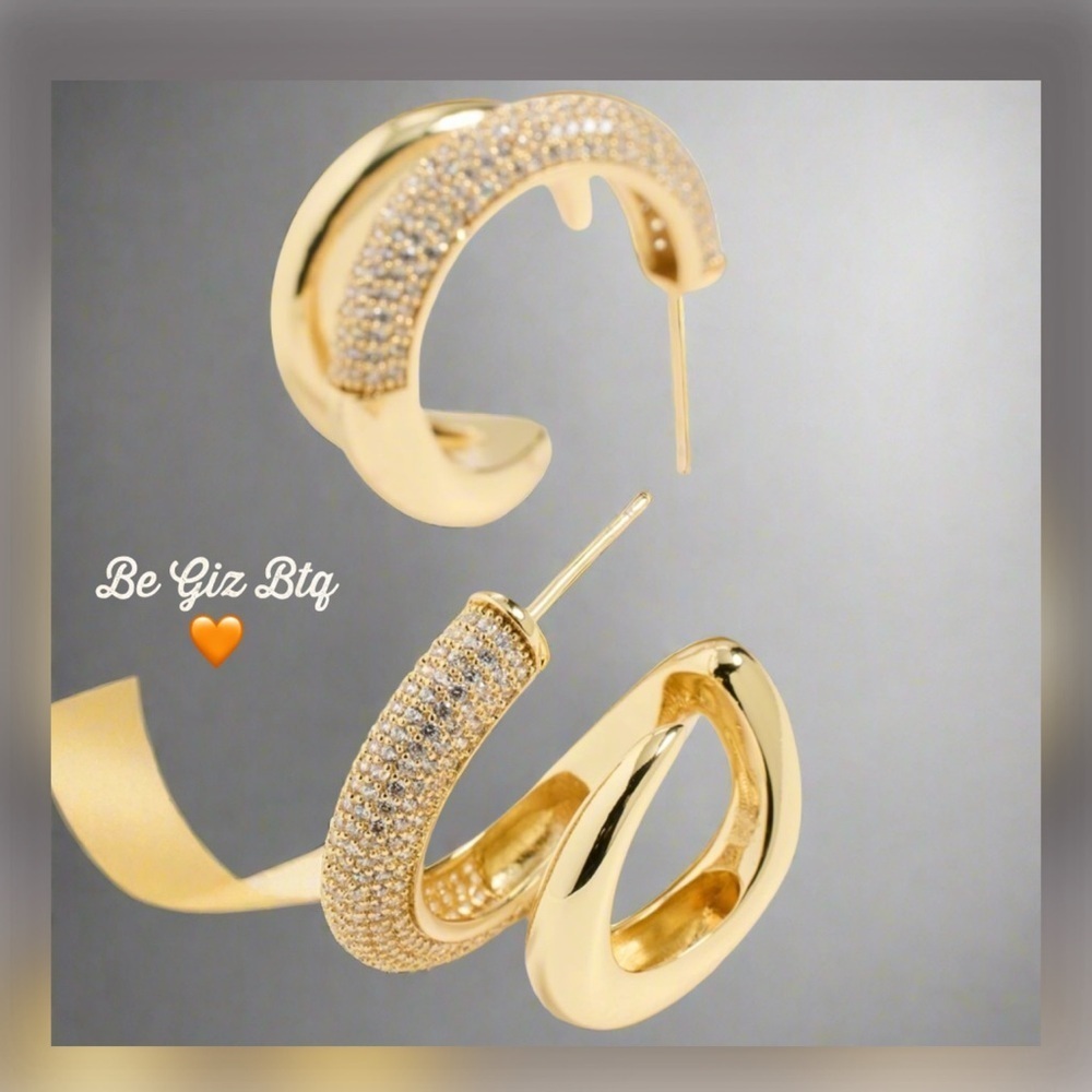 Adina Eden Authentic Fancy Solid Pave Double Claw Cage Hoop Earrings NWT